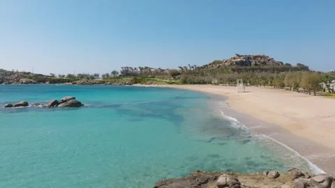 Scorpios Beach in Mykonos During Spring Without People – Unique Aerial View Stock-Footage 315284614