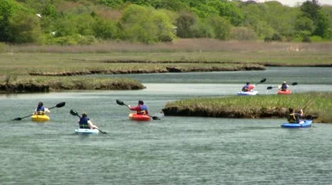 Scorton Creek kayak adventure Sandwich Cape Cod; 4 Stock Footage