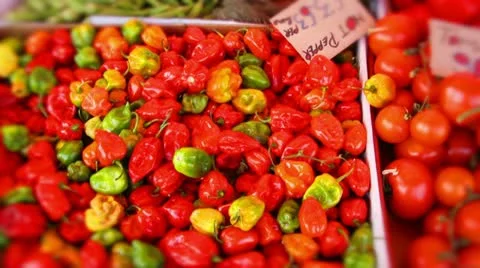 Scotch bonnet chilli (chili) peppers Stock Footage