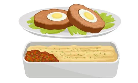 Scotch Egg and Savory Pie as Delicious English Dish Vector Set Stock Illustration