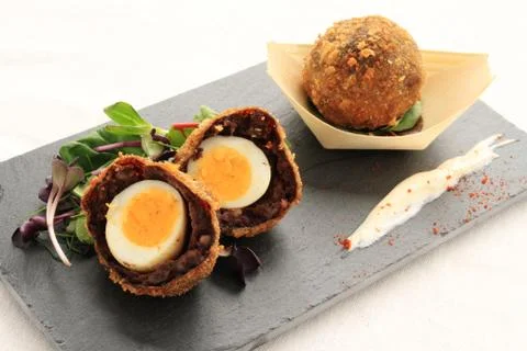 Scotch eggs appetizer Stock Photos