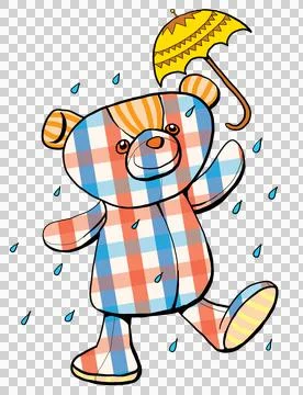 Scotch pattern teddy bear holding umbrella in raining illustration hand drawi Stock Illustration