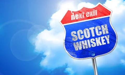 Scotch whiskey, 3D rendering, blue street sign Stock Illustration
