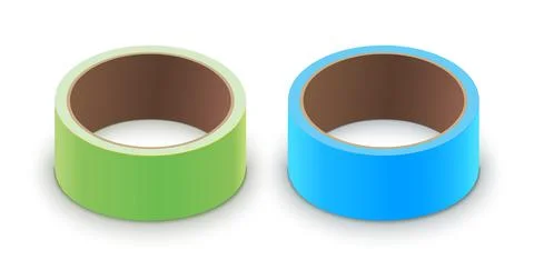 Scotch yellow roll adhesive tape mockup. Sellotape 3d packing vector scotch icon Stock Illustration