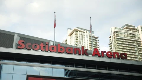 Scotiabank Arena Sign on Roof of Buildin... | Stock Video | Pond5