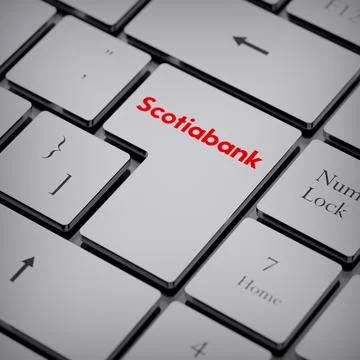 Scotiabank logo notebook keycap 3d illustration stock market editorial Stock Photos