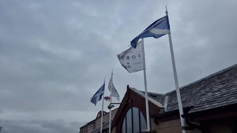 Scotish Flags in Edinburgh Scotland Stock Footage 333675306