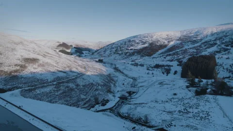 Scotland Drone Shot of Upper Glendevon Reservoir, Glen winter Stock Footage 146565950