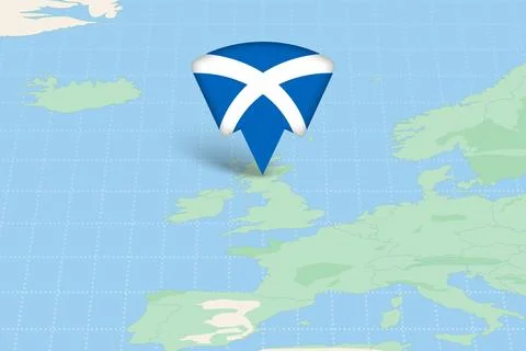 Scotland Location Highlighted on Map with Flag Icon. Stock Illustration