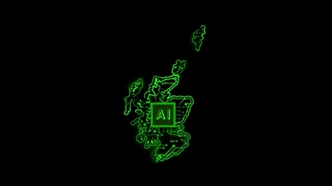Scotland Map AI Chipset Technology Opener Stock Footage 337082205