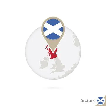 Scotland map and flag in circle. Map of Scotland, Scotland flag pin. Map of.. Stock Illustration