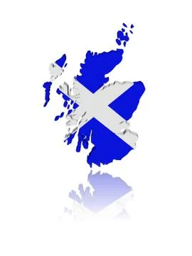 Scotland map flag 3d render with reflection illustration Stock Illustration