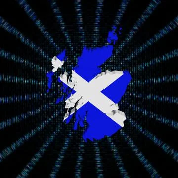 Scotland map flag on blue hex code burst illustration Stock Illustration