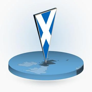 Scotland map in round isometric style with triangular 3D flag of Scotland Stock Illustration