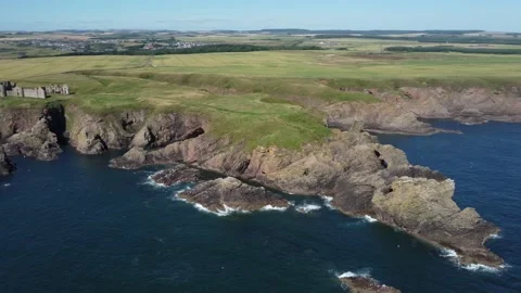Scotland northeast coast with Slains Castle Stock Footage