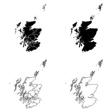 Scotland Outline and Solid Fill Map Set. Stock Illustration