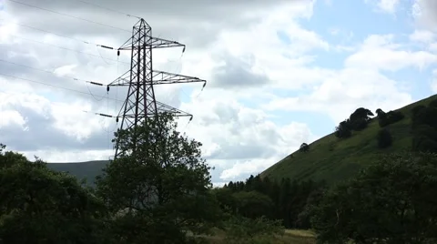 Scotland: pylon in the valley Stock Footage 40974805