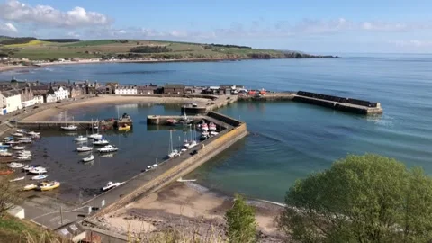 Scotland, Stonehaven: looking down on Stonehaven harbour on the North sea Stock Footage 132024719