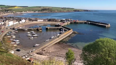 Scotland, Stonehaven: looking down on Stonehaven harbour on the North sea Stock Footage 132024827