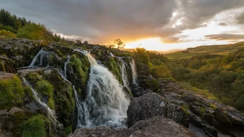 Scotland Timelapse Waterfall Sunset Stock Footage 153273544