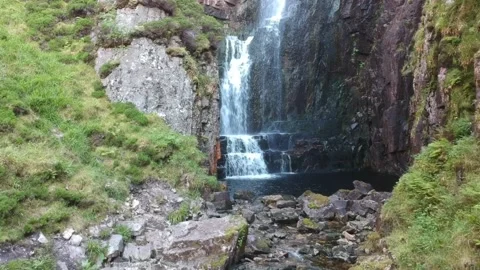Scotland Waterfall Mountain Reveal Stock Footage
