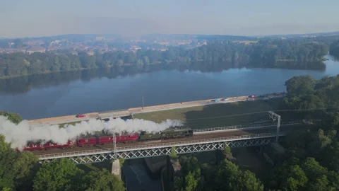 Scots guardsman 41165 passing through carr mill dam, St Helens Stock Footage 160472923