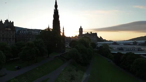 Scott Monument Sunrise Drone Stock Footage 277568254