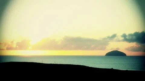 Scottish Ailsa Craig Sunset Stock Footage 10680555