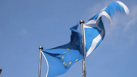 Scottish and EU flags waving 스톡 동영상 73478715
