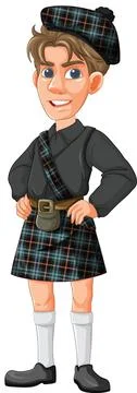 Scottish Attire with Tartan Patterns Stock Illustration