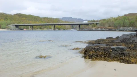 Scottish Beach and Bridge Stock Footage 85957471