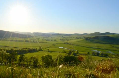 Scottish borders in the evening light Stock Photos
