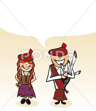 Scottish cartoon couple social bubble Stock Illustration
