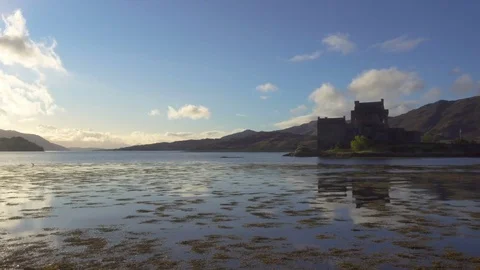 Scottish Castle on the lake at Sunset Stock Footage 85244756