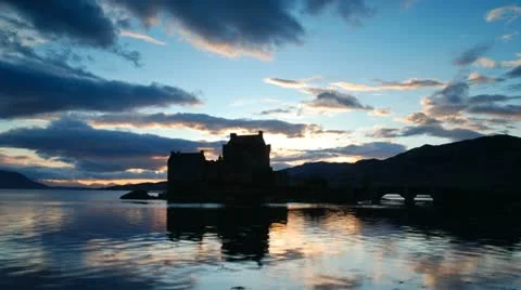 Scottish castle sunset- Timelapse Stock Footage 12614331