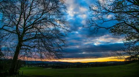 Scottish Cloudy Sunset Timelapse With Trees In Foreground Stock Footage 10871615