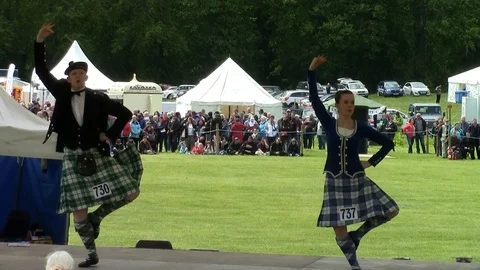 Scottish dance competition at highland games at Blair Castle- Scotland Stock Footage
