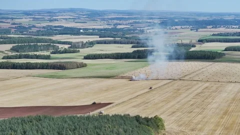 Scottish fields over Waterloo Monument from a drone, Jedburgh, Scotland, UK Stock-Footage 318726809