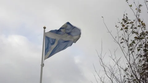 Scottish Flag, waving with the wind on top of a flagpole Stock Footage 99935769