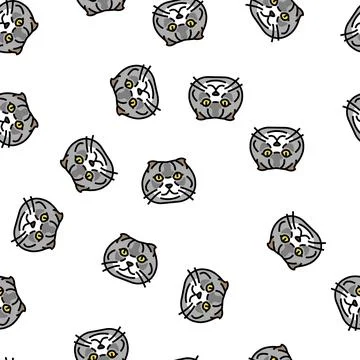 Scottish fold cat cute pet vector seamless pattern Stock Illustration