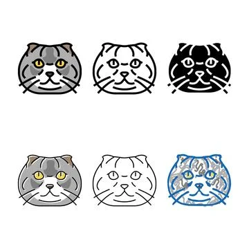 Scottish fold cat cute pet color pack icon vector Stock Illustration