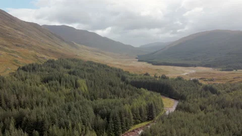 Scottish Highlands Aerial View With Beautiful Views of a River and Forest Stock Footage