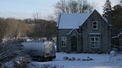 Scottish Home in Winter Snow - HD 1080 Stock Footage 60745366