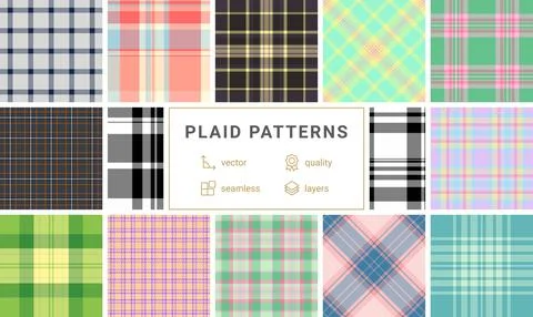 Scottish-inspired plaid collection with rustic checkered designs. Great for.. Stock Illustration