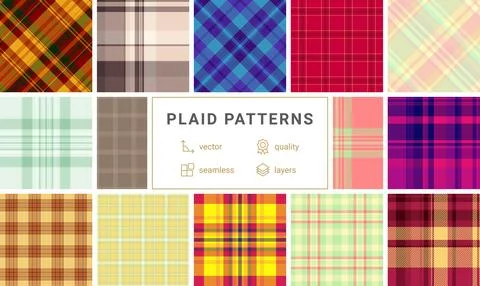 Scottish-inspired plaid collection with rustic checkered designs. Great for.. Stock Illustration