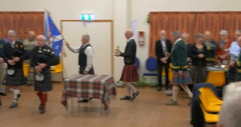 Scottish Old Men Parading Inside The Hall In Scotland As They Celebrate 스톡 동영상 124955224