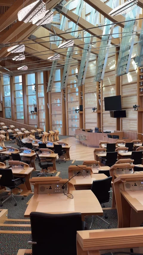 Scottish Parliament - The Debating Chamber in Edinburgh. Video stock 338043199