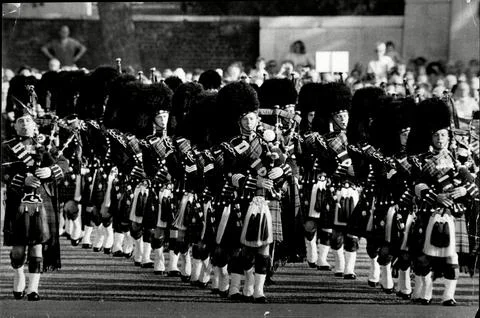 Scottish Regiments Performing Beating Retreat At Horseguards Parade. Date Of Pic 写真素材