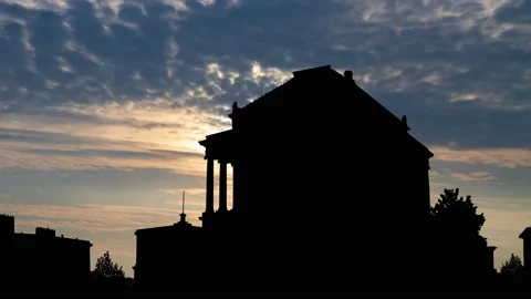 Scottish Rite Masonic Temple at Sunrise, Time Lapse with Colorful Sky, USA Stock Footage 189764630