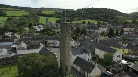 Scottish Round Tower Drone Clip Close-Up, Abernethy 11th Century 4K Stock Footage 145923701